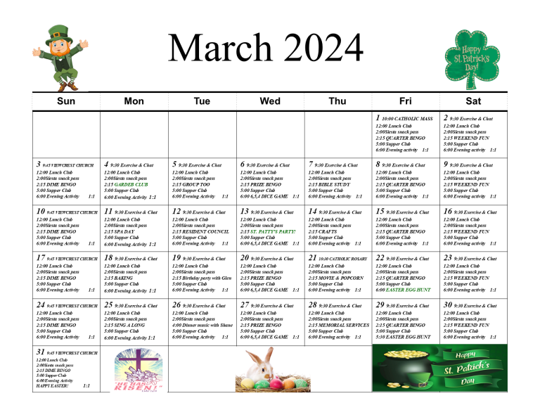 March 2024 Activities Calendar Duluth Health Services